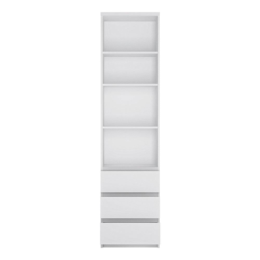 Fribo Tall Narrow 3 Drawer Bookcase Shelving Unit in Alpine White - Price Crash Furniture