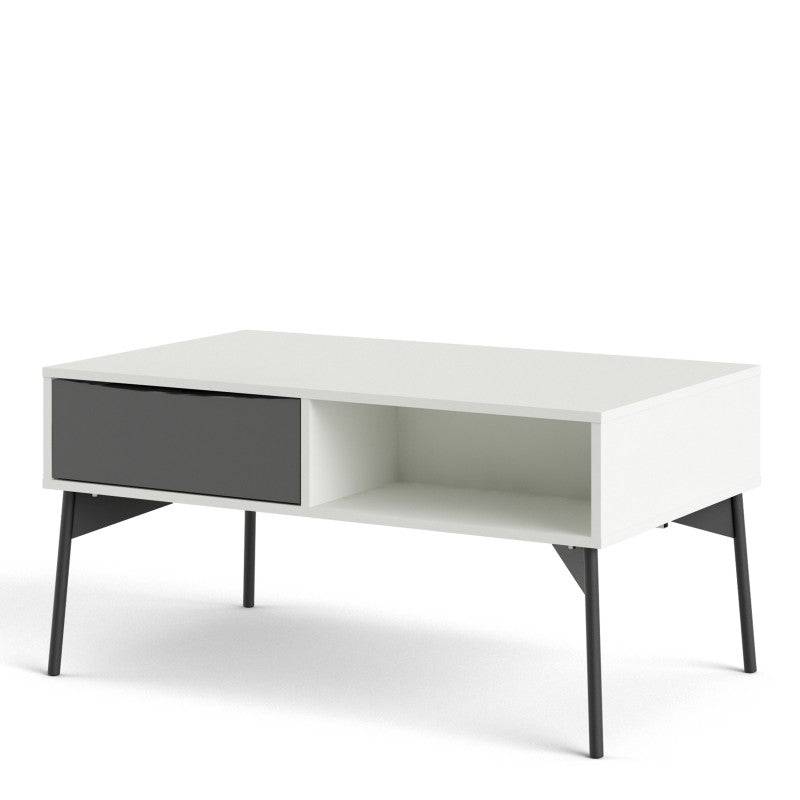 Fur Coffee table with 1 Drawer in Grey and White - Price Crash Furniture