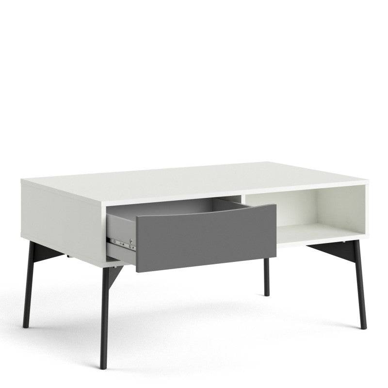 Fur Coffee table with 1 Drawer in Grey and White - Price Crash Furniture