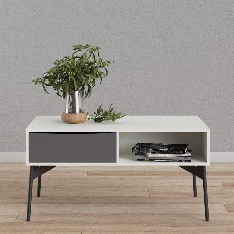 Fur Coffee table with 1 Drawer in Grey and White - Price Crash Furniture