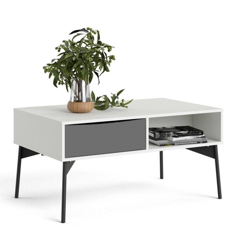 Fur Coffee table with 1 Drawer in Grey and White - Price Crash Furniture