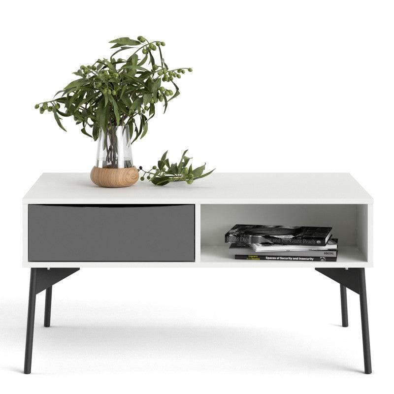 Fur Coffee table with 1 Drawer in Grey and White - Price Crash Furniture