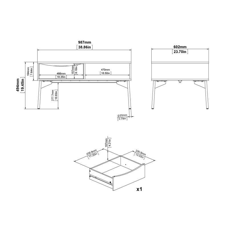 Fur Coffee table with 1 Drawer in Grey and White - Price Crash Furniture