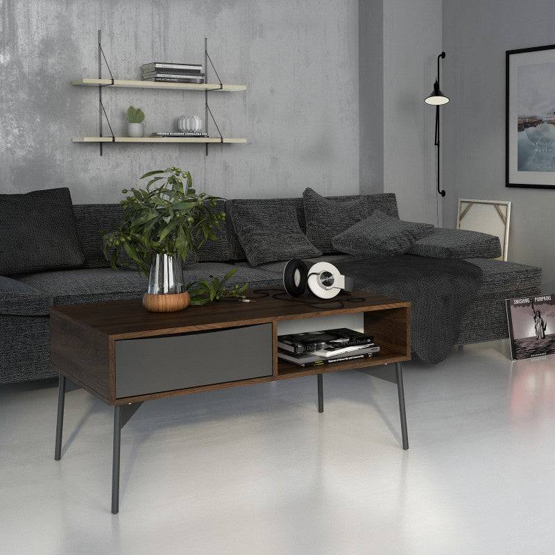 Fur Coffee table with 1 Drawer in Grey, White and Walnut - Price Crash Furniture