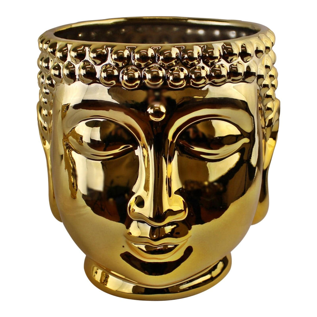 Gold Ceramic Buddha Head Planter, 20cm, Indoor - Price Crash Furniture
