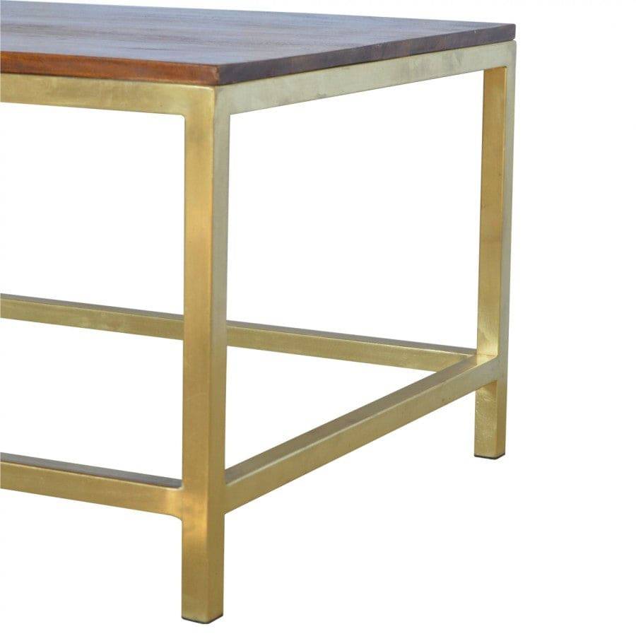 Gold Iron Base Stool with Chunky Wooden Top - Price Crash Furniture