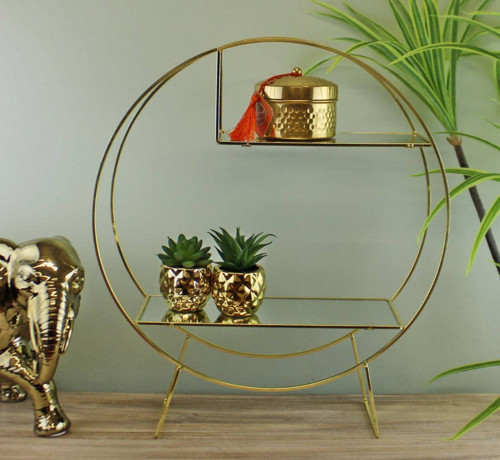 Gold Metal Freestanding Shelving Unit With Mirrored Shelves - Price Crash Furniture