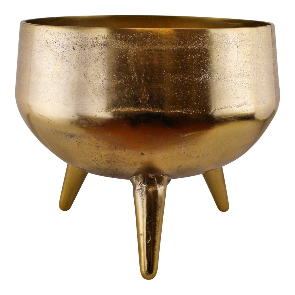 Gold Metal Planter/Bowl with Feet, 35cm, Indoor - Price Crash Furniture