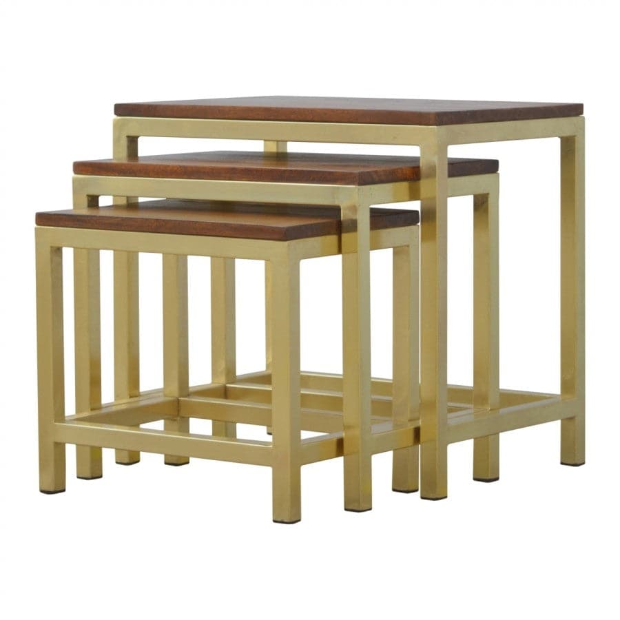 Golden Stool set of 3 with Chunky Wooden top - Price Crash Furniture