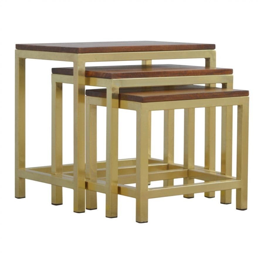 Golden Stool set of 3 with Chunky Wooden top - Price Crash Furniture