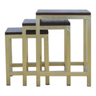 Golden Stool set of 3 with Chunky Wooden top - Price Crash Furniture