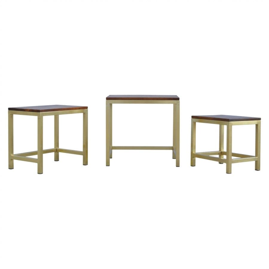 Golden Stool set of 3 with Chunky Wooden top - Price Crash Furniture