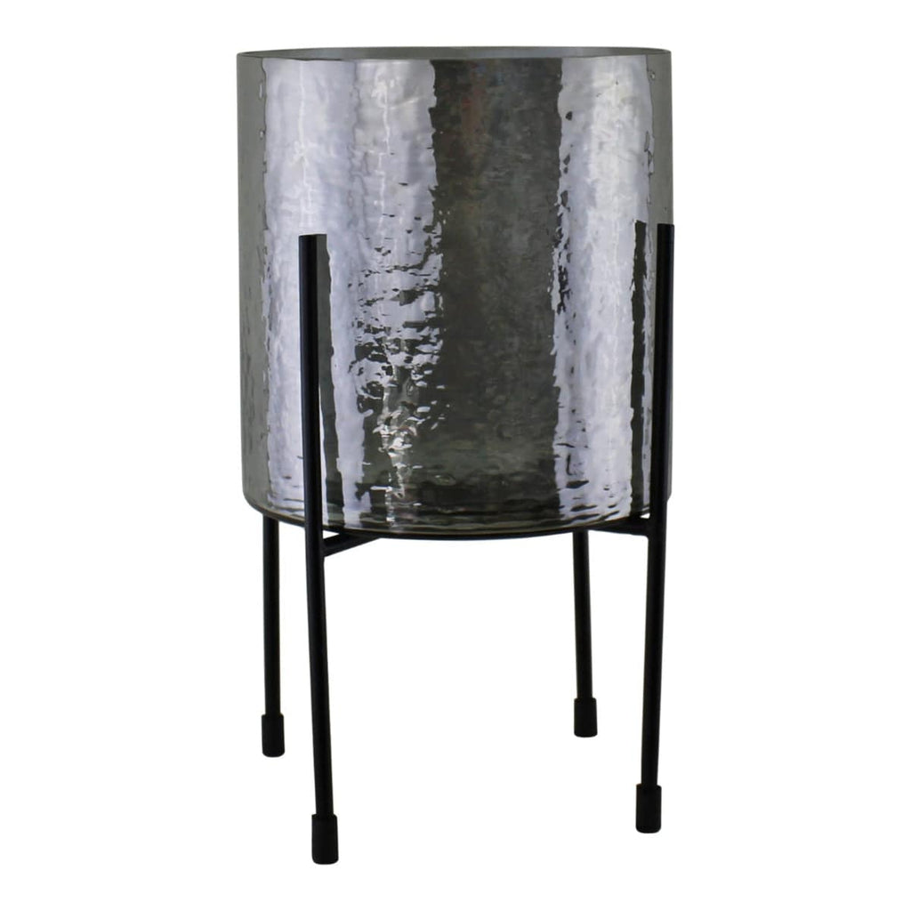 Grey Glass Candle Lantern On Stand, Large - Price Crash Furniture