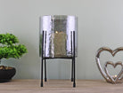 Grey Glass Candle Lantern On Stand, Large - Price Crash Furniture