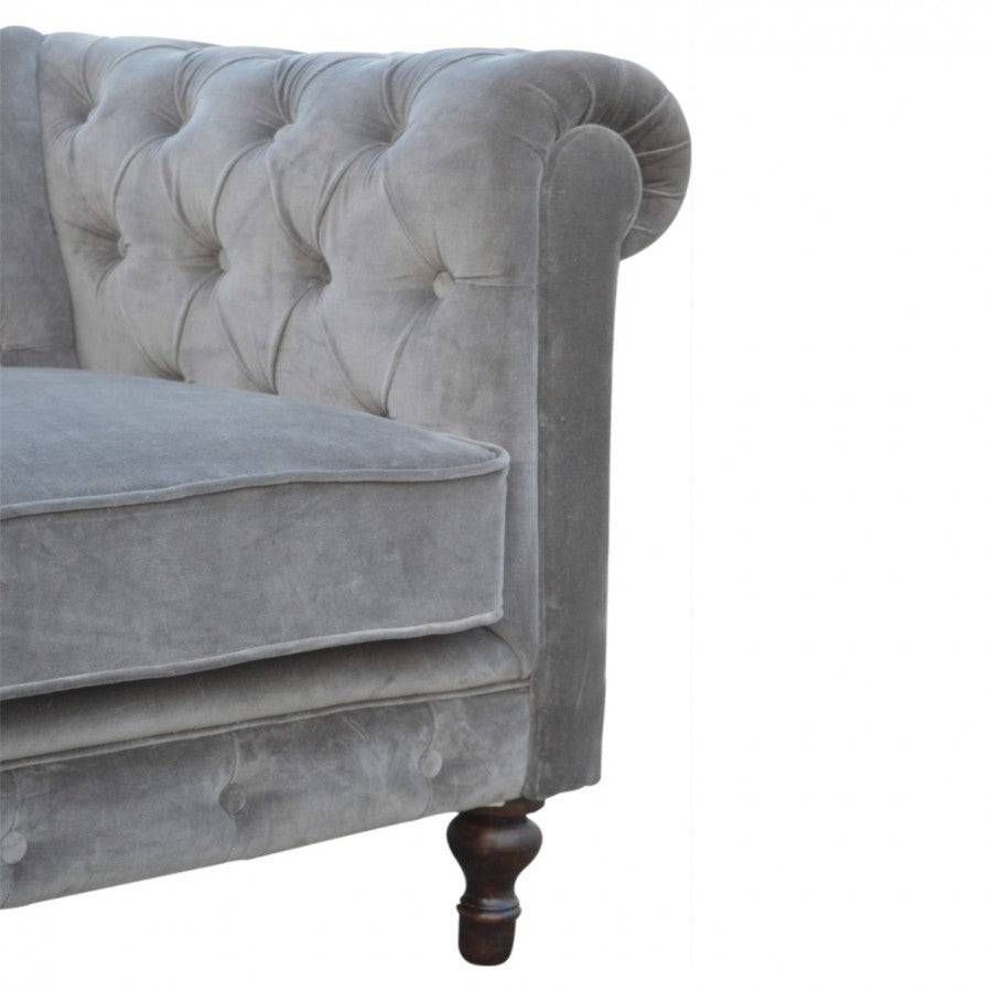 Grey Velvet 2 Seater Chesterfield Sofa - Price Crash Furniture