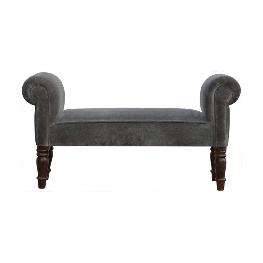 Grey Velvet Bench With Turned Feet - Price Crash Furniture