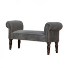 Grey Velvet Bench With Turned Feet - Price Crash Furniture