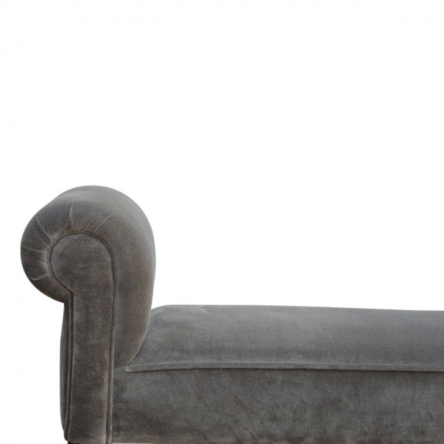 Grey Velvet Bench With Turned Feet - Price Crash Furniture