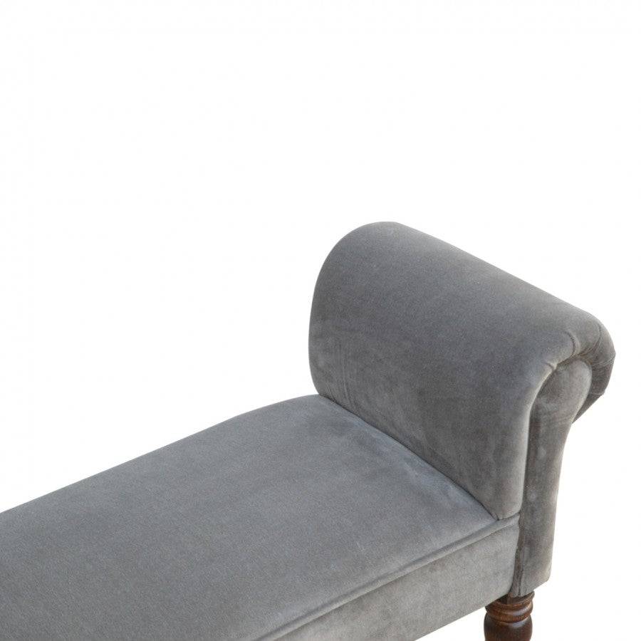 Grey Velvet Bench With Turned Feet - Price Crash Furniture