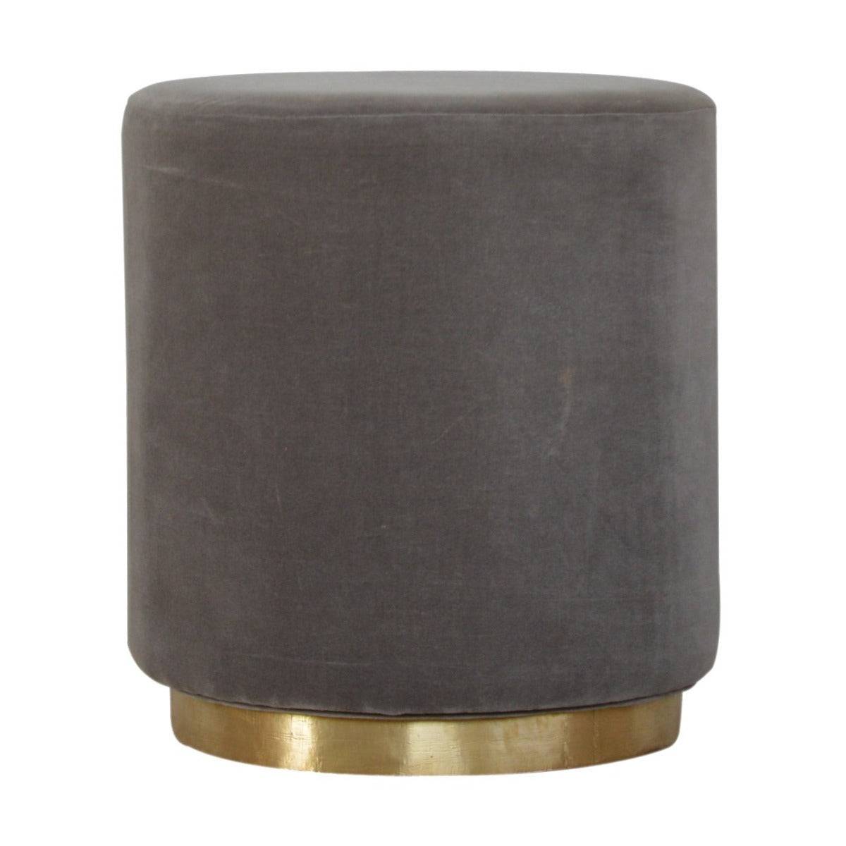 Grey Velvet Footstool with Gold Base - Price Crash Furniture