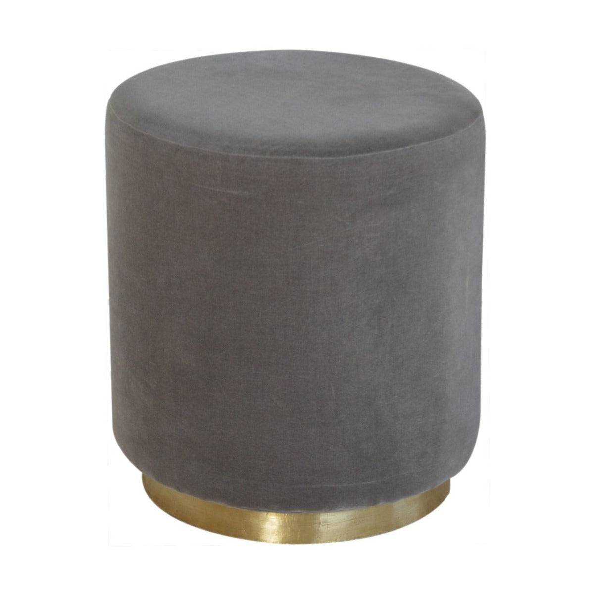 Grey Velvet Footstool with Gold Base - Price Crash Furniture