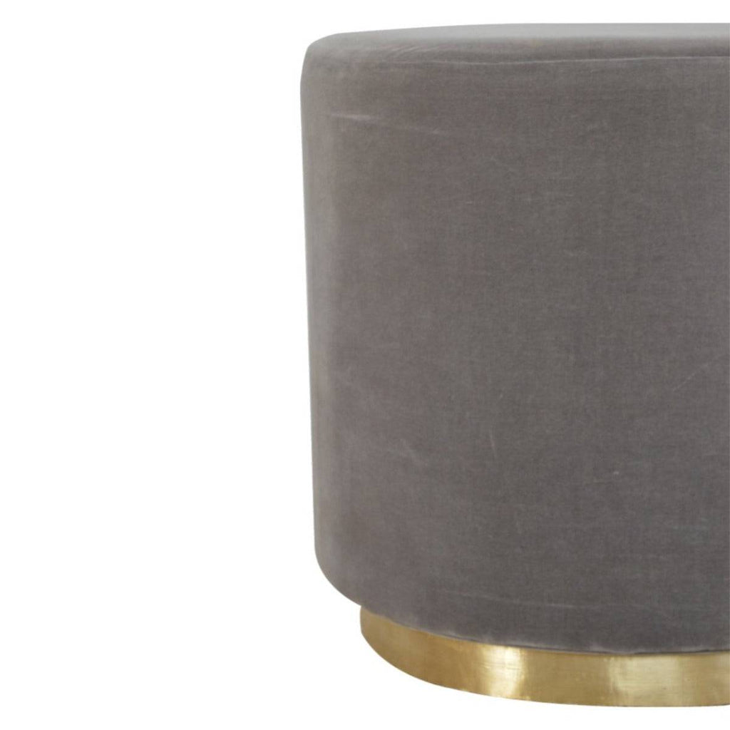 Grey Velvet Footstool with Gold Base - Price Crash Furniture