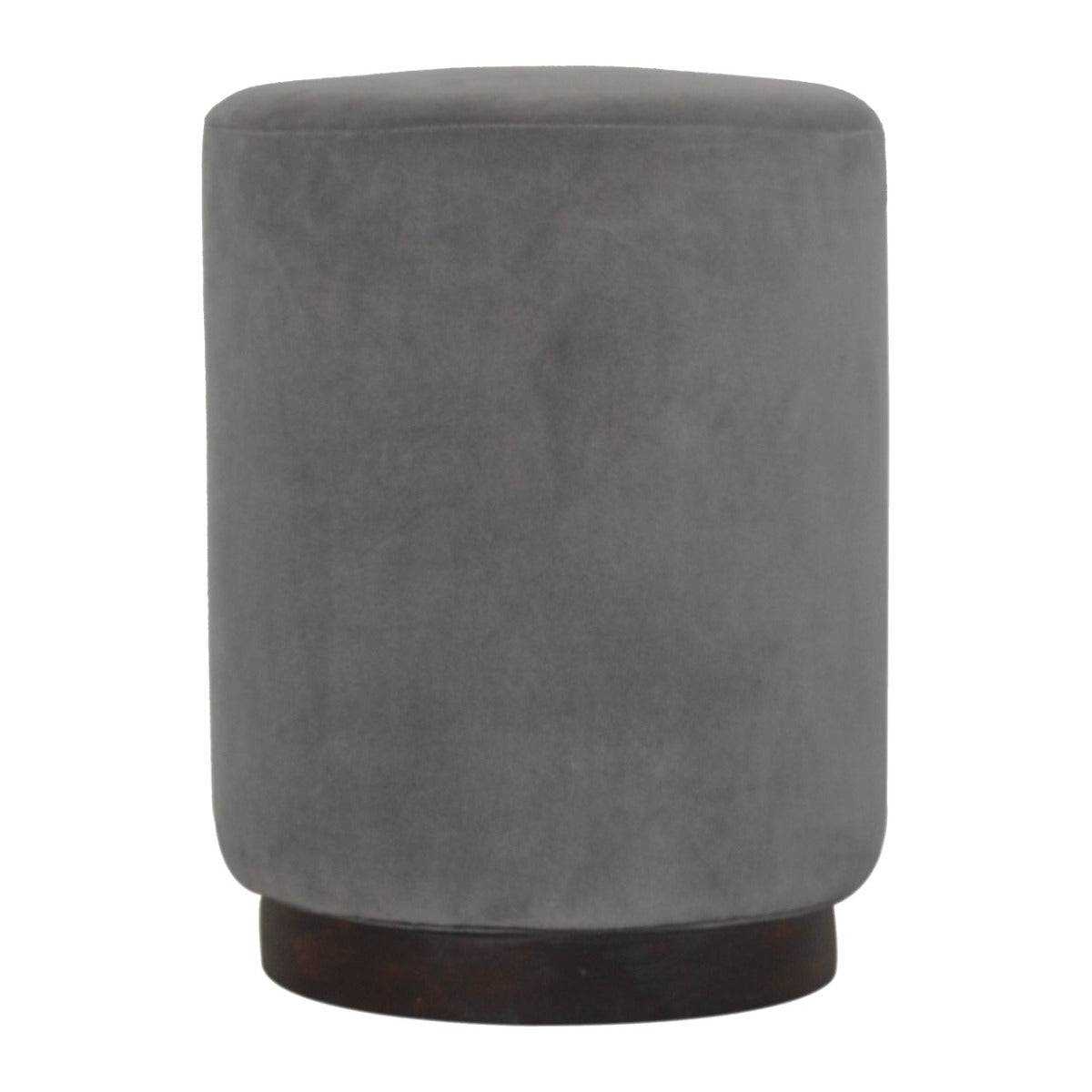 Grey Velvet Footstool with Wooden Base - Price Crash Furniture