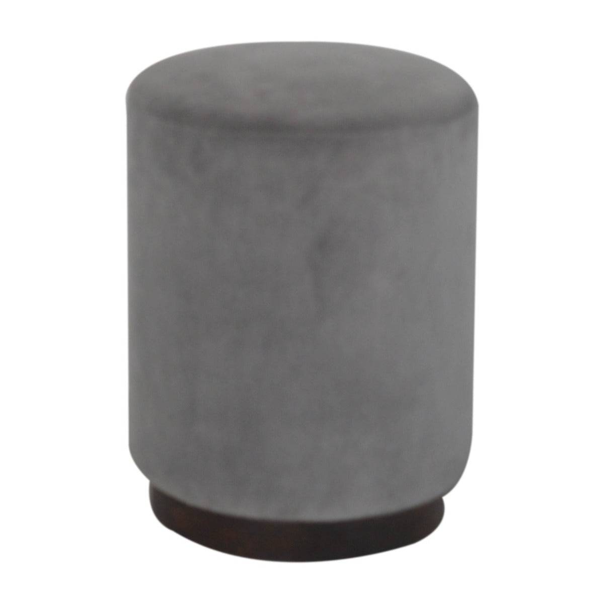 Grey Velvet Footstool with Wooden Base - Price Crash Furniture