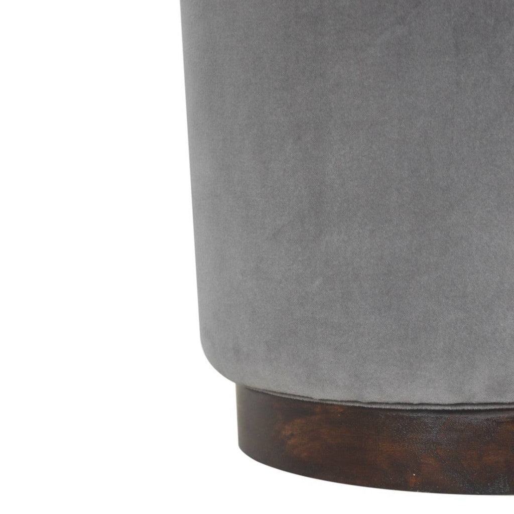 Grey Velvet Footstool with Wooden Base - Price Crash Furniture