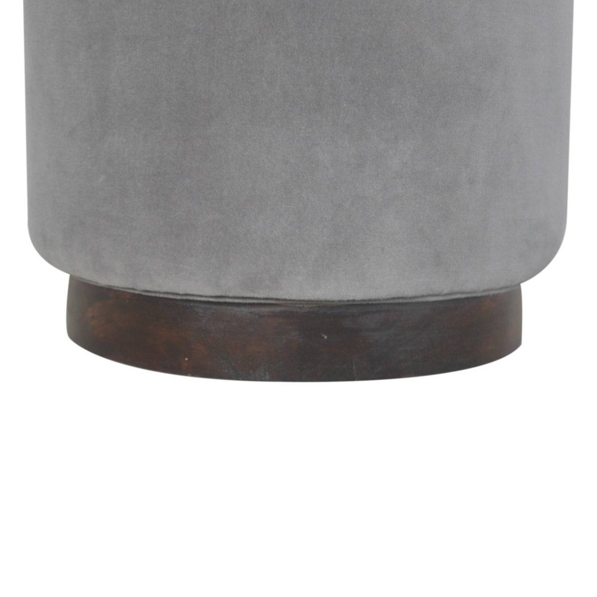 Grey Velvet Footstool with Wooden Base - Price Crash Furniture