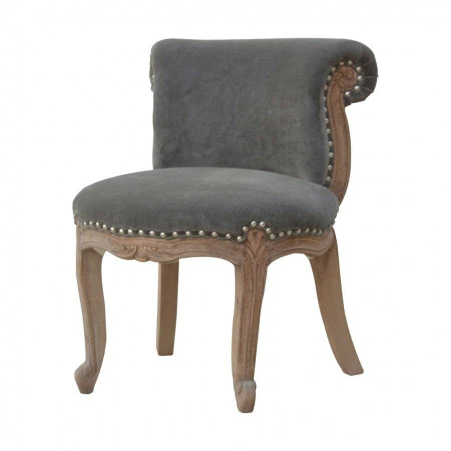 Grey Velvet Studded Accent Chair With Cabriole Legs - Price Crash Furniture