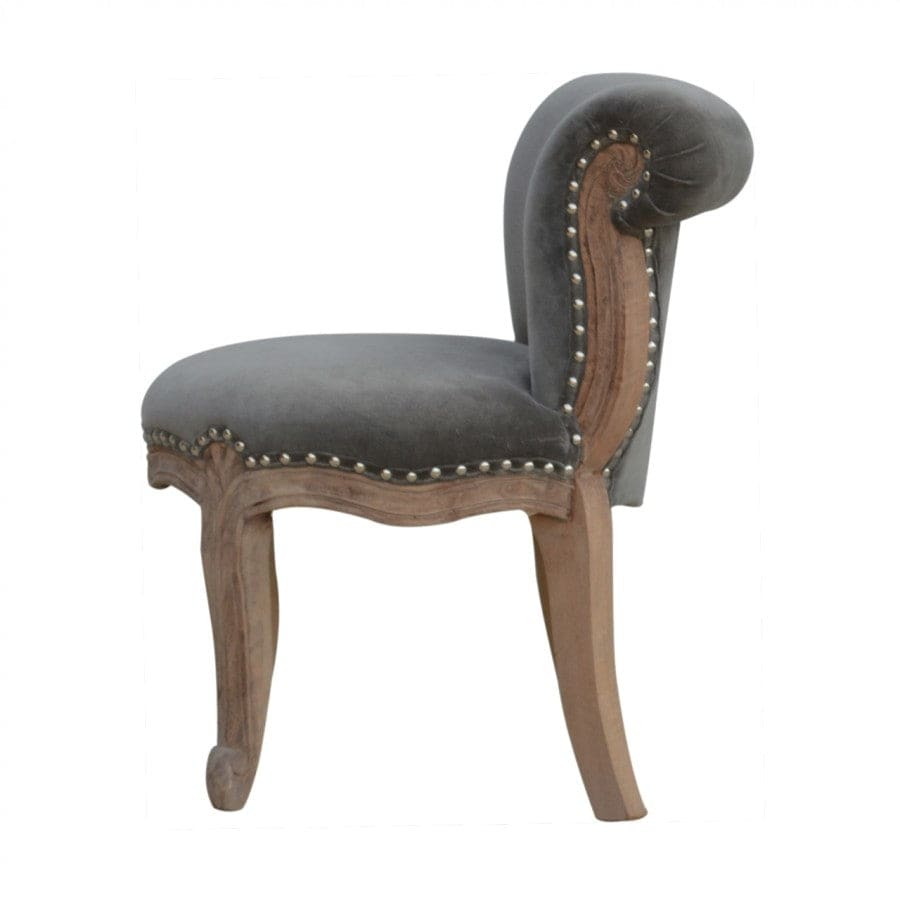 Grey Velvet Studded Accent Chair With Cabriole Legs - Price Crash Furniture