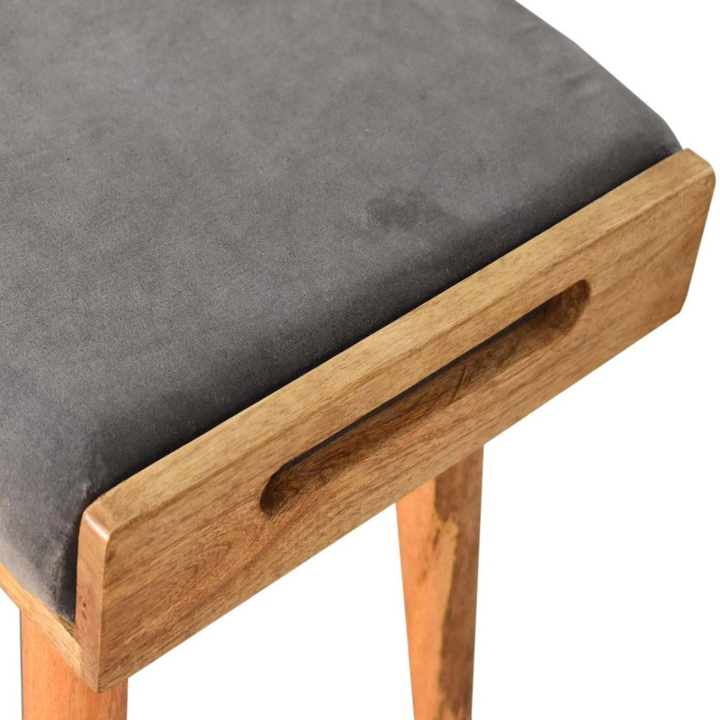 Grey Velvet Tray Style Grey Footstool - Price Crash Furniture