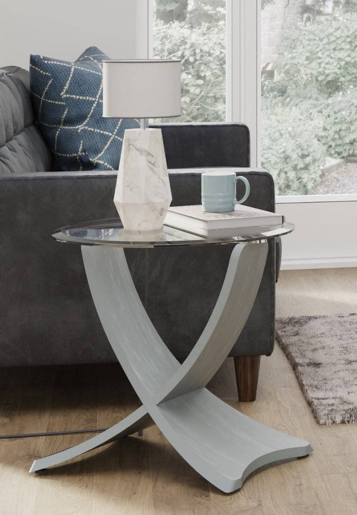 JF309 Siena Lamp Table in Grey and Glass by Jual - Price Crash Furniture