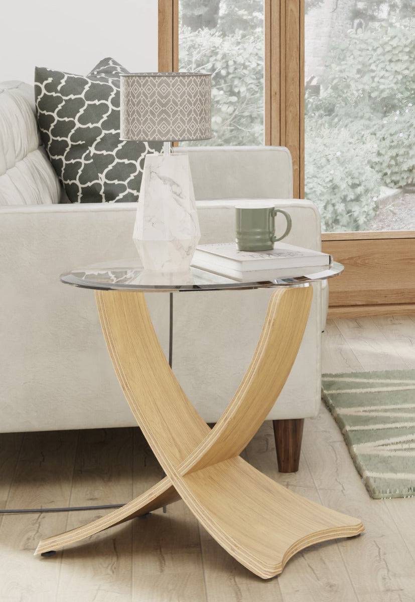 JF309 Siena Lamp Table in Oak and Glass by Jual - Price Crash Furniture