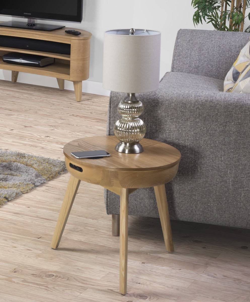 JF710 San Francisco Smart Lamp Table with Speaker and Charging in Oak by Jual - Price Crash Furniture