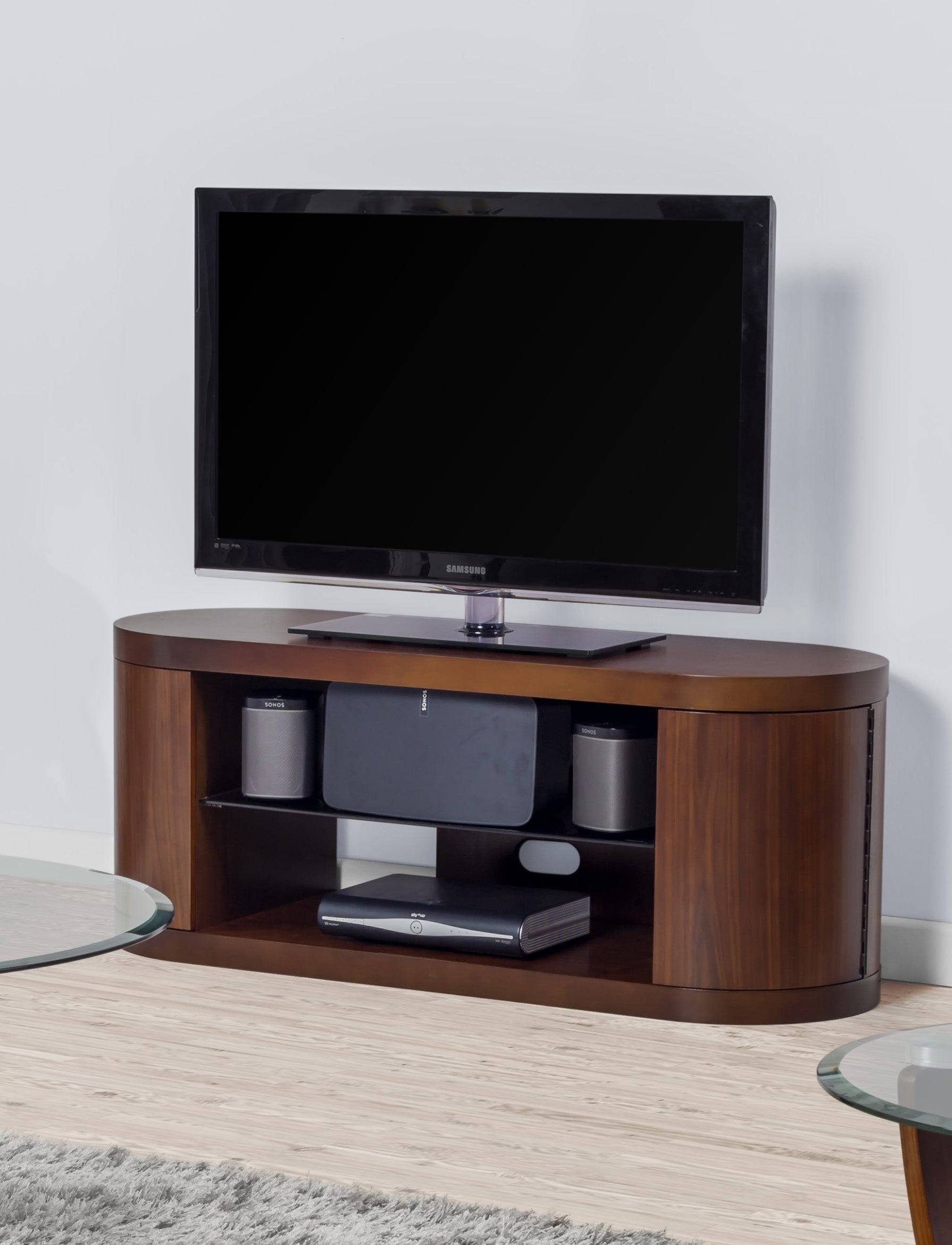 Jual Furnishings JF207 Walnut TV Stand up to 50" with Piano Black Glass - Price Crash Furniture