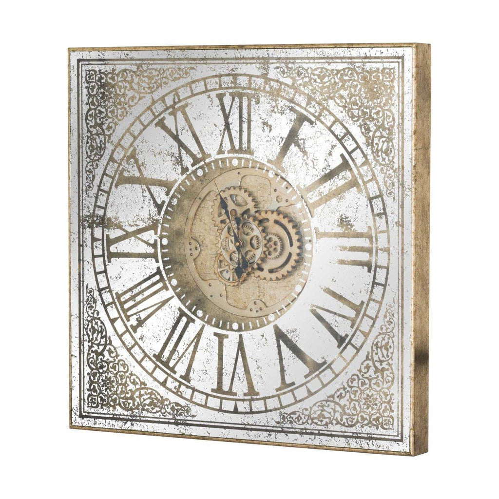 Large Mirrored Square Framed Clock With Moving Mechanism - Price Crash Furniture