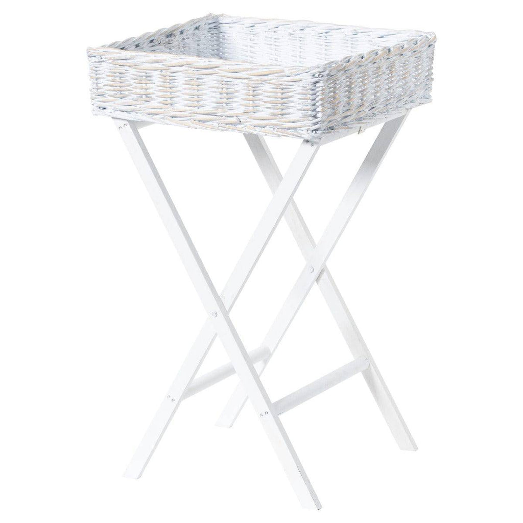 Large White Wash Wicker Basket Butler Tray - Price Crash Furniture