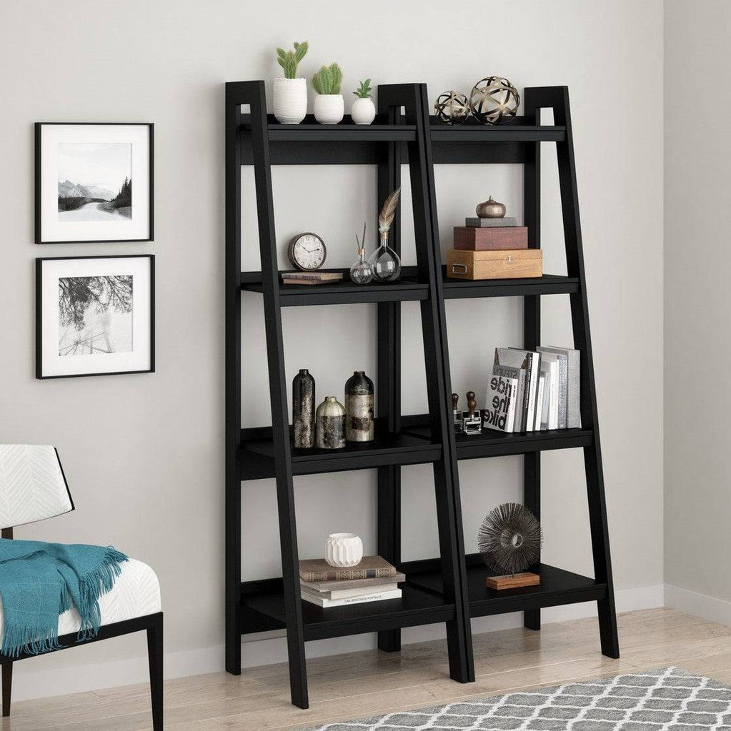 Lawrence Bundle - Pair of Ladder Bookshelves in Black by Dorel - Price Crash Furniture