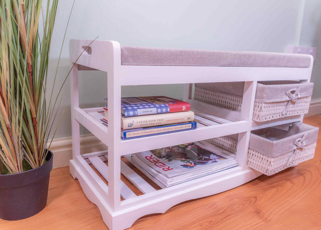 Laxey White Bench With Shoe Rack & Drawers - Price Crash Furniture
