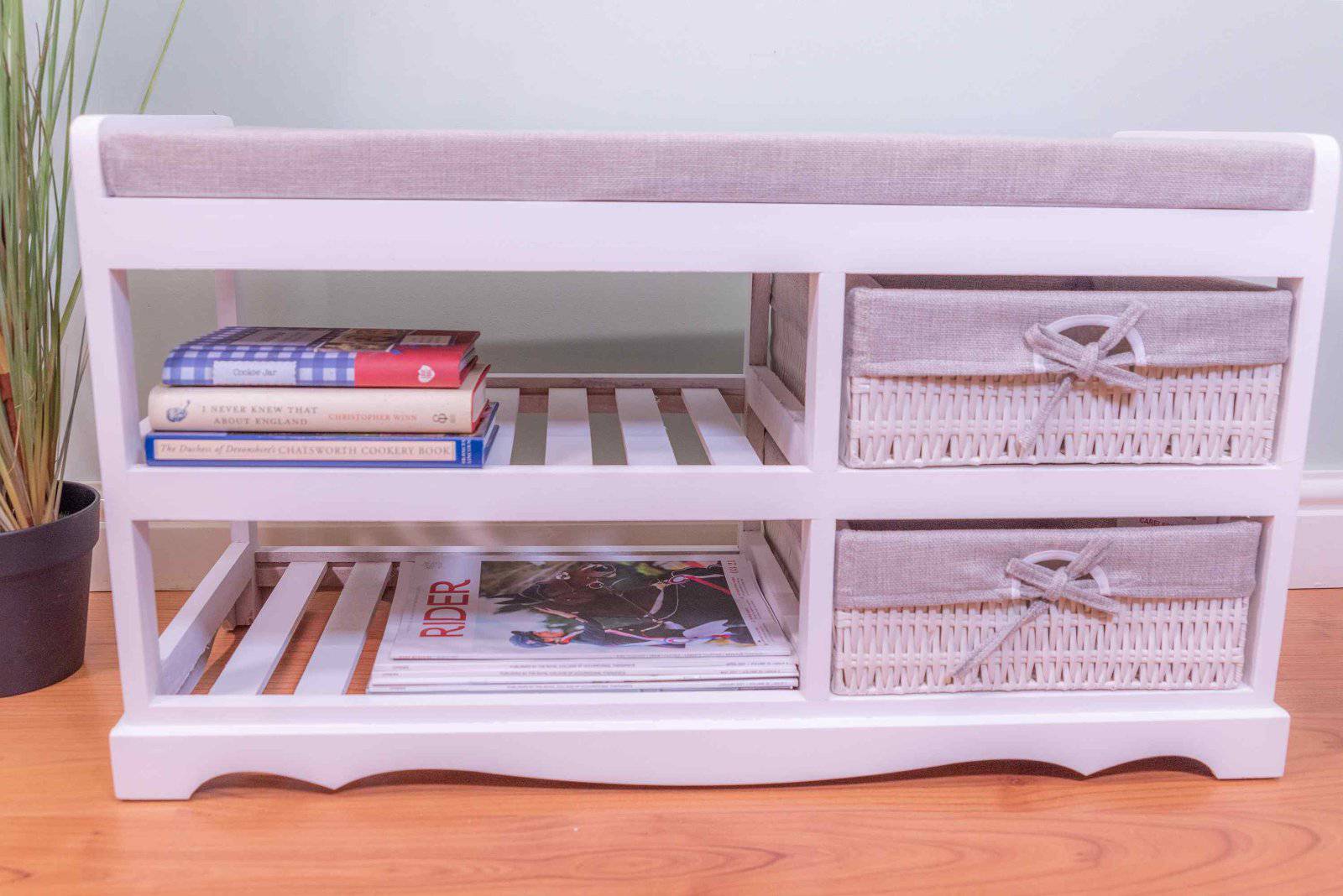 Laxey White Bench With Shoe Rack & Drawers - Price Crash Furniture