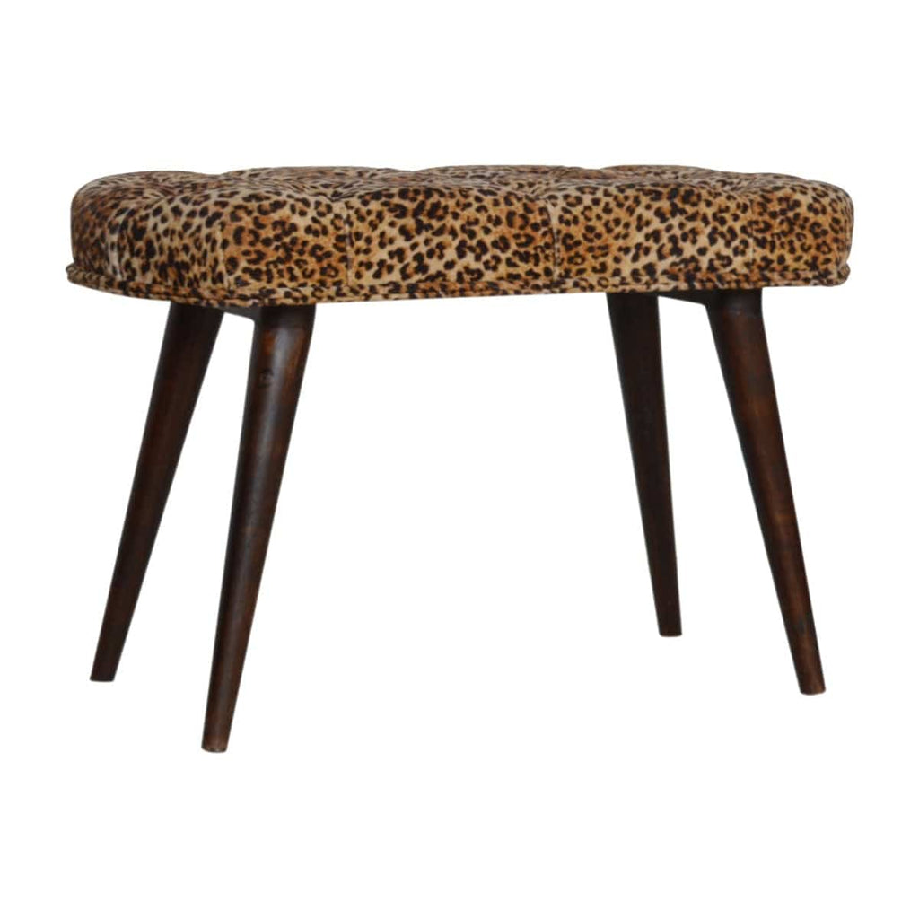 Leopard Print Cotton Velvet Deep Button Bench - Price Crash Furniture