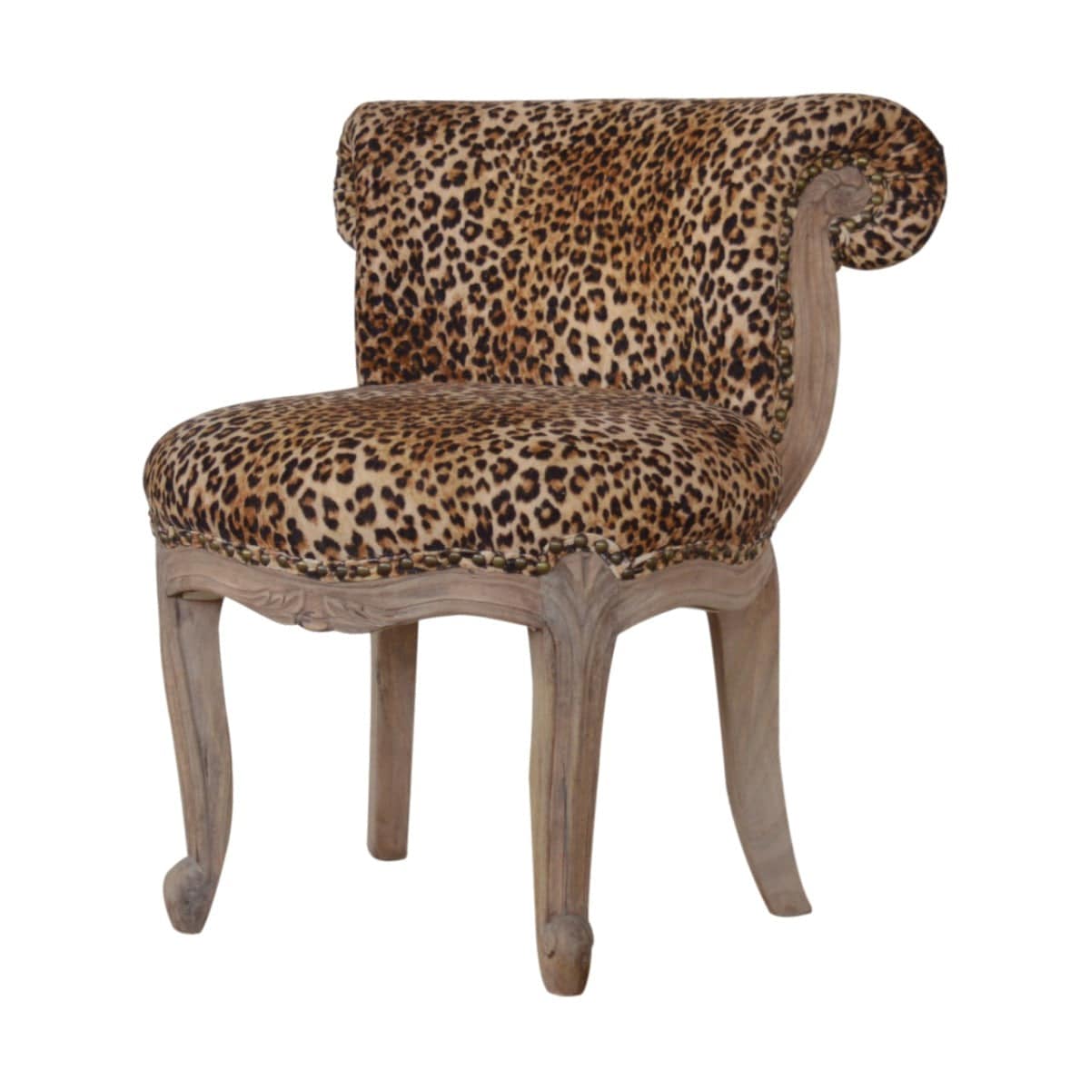 Leopard Print Studded Chair With Cabriole Legs - Price Crash Furniture