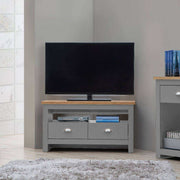 Lisbon corner TV unit stand - 2 drawers in grey & oak by TAD - Price Crash Furniture