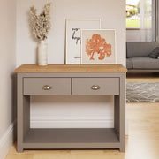Lisbon console table with 2 drawers in grey & oak by TAD - Price Crash Furniture