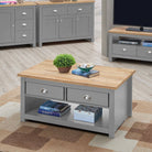 Lisbon laptop desk / large vanity table in grey and oak by TAD - Price Crash Furniture