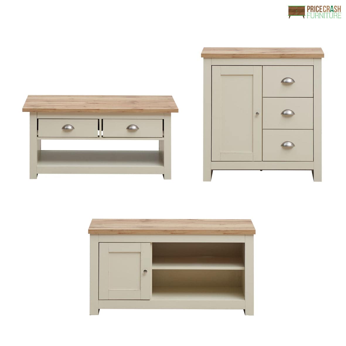 Lisbon Living 3 Piece Set: 1 Door TV Unit, 1 Door Sideboard, Coffee Table - Price Crash Furniture