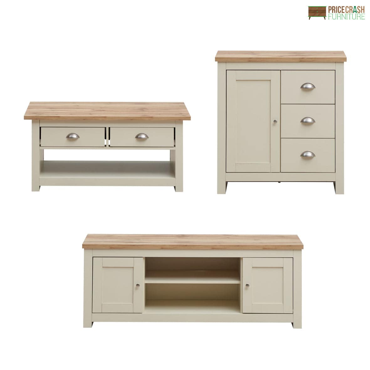 Lisbon Living 3 Piece Set: 2 Door TV Unit, 1 Door Sideboard, Coffee Table - Price Crash Furniture