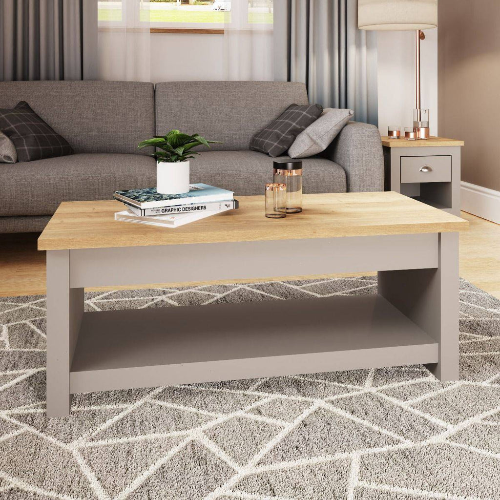 Lisbon slide top coffee table in grey & oak by TAD - Price Crash Furniture